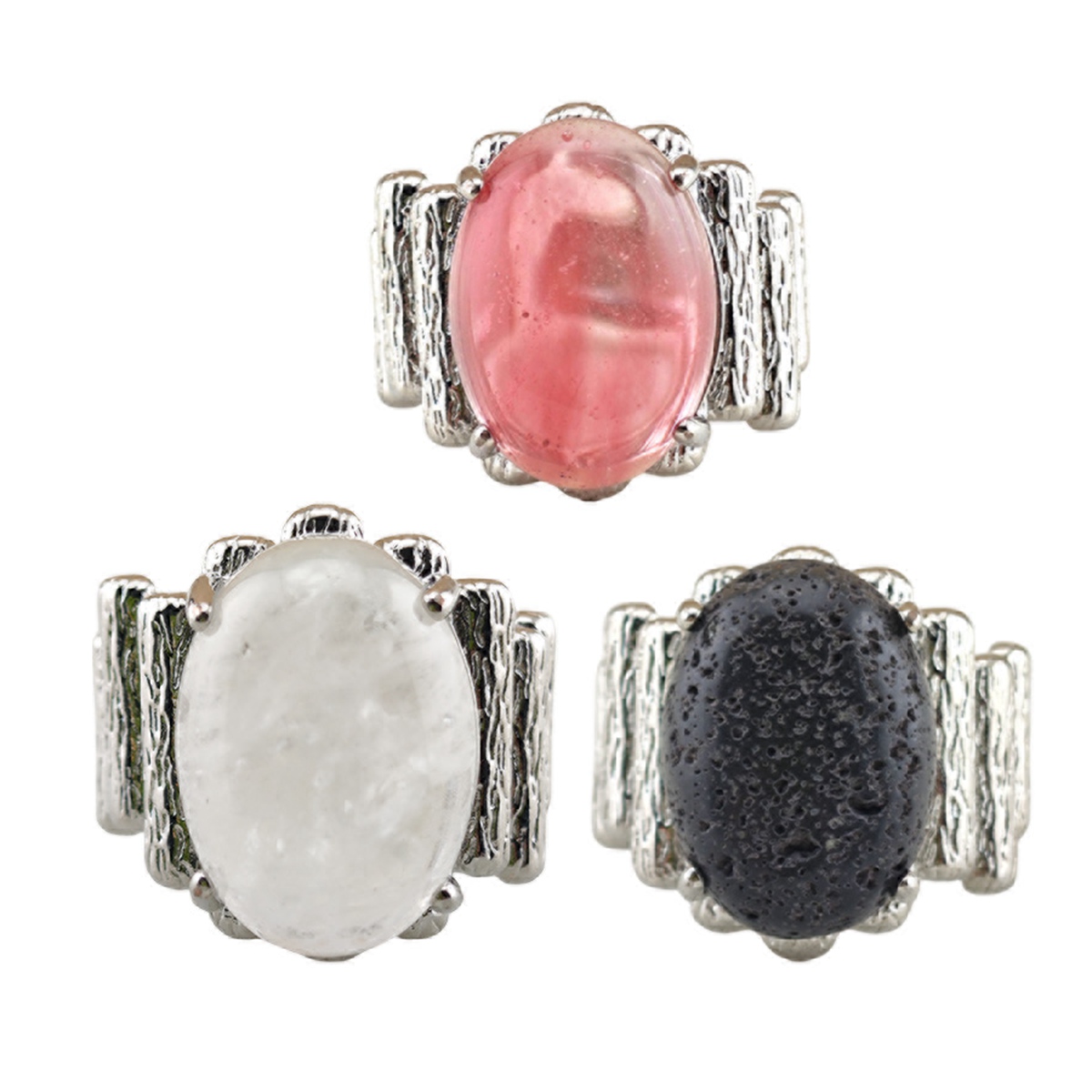 Silver Stone Rings for Women Men Adjustable 13x18MM Horse Eye Gemstone CAB SR0177S