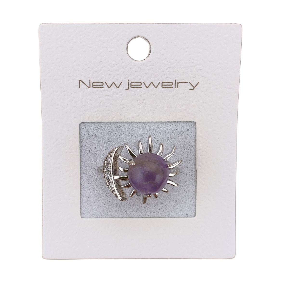 Silver Solar Stone Rings for Women Men Adjustable 10MM Gemstone Cabochons Sun Moon Rings SR0178S