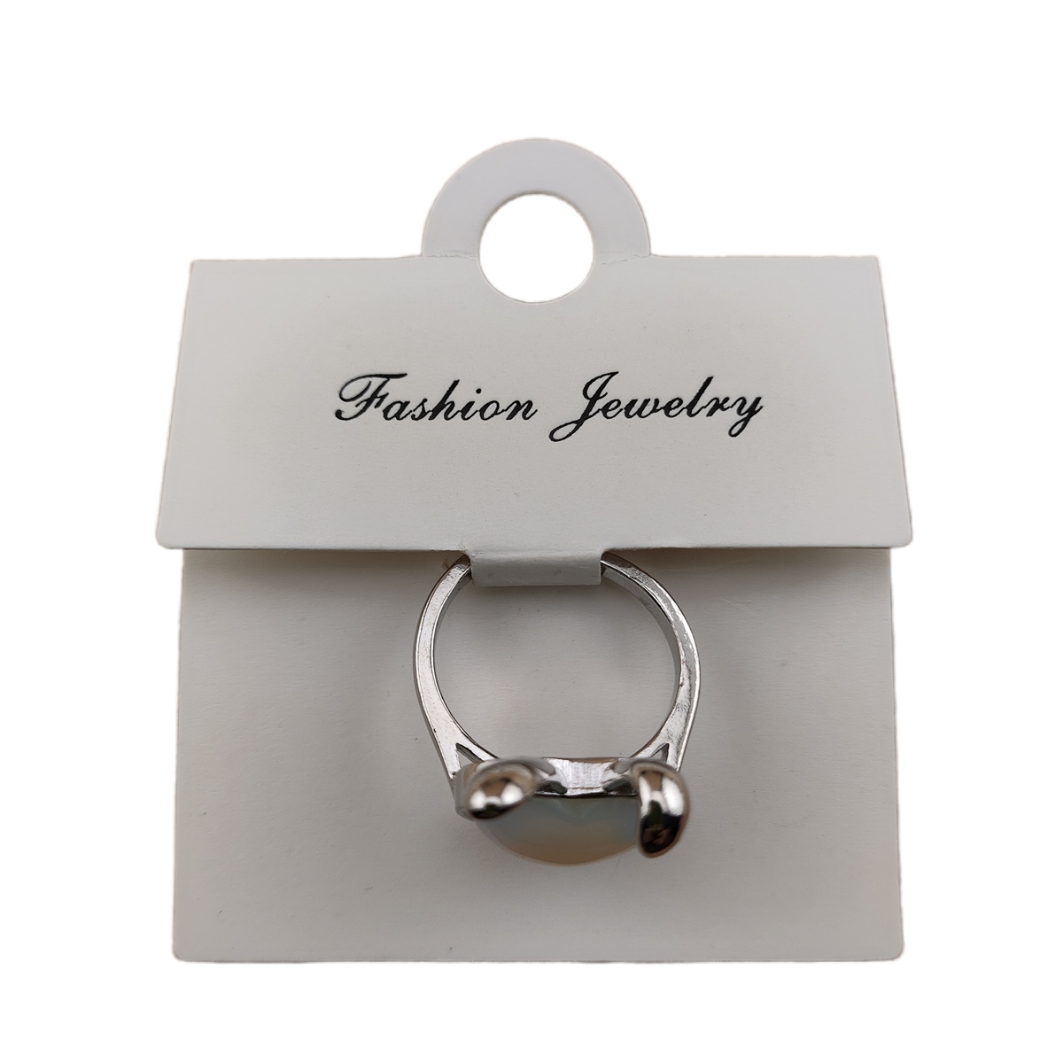 Silver Rabbit Stone Rings for Women Girl Adjustable 15MM Heart Gemstone Cabochons Rings SR0180S