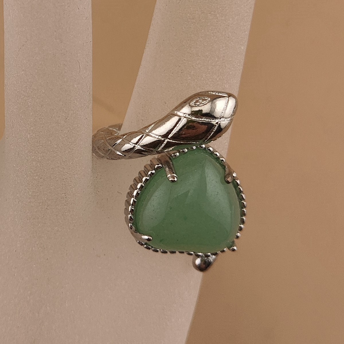 Silver Snake Stone Rings for Women Girl Adjustable 15MM Heart Gemstone Cabochons Rings SR0181S