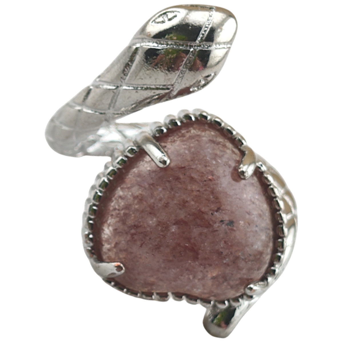 Silver Snake Stone Rings for Women Girl Adjustable 15MM Heart Gemstone Cabochons Rings SR0181S