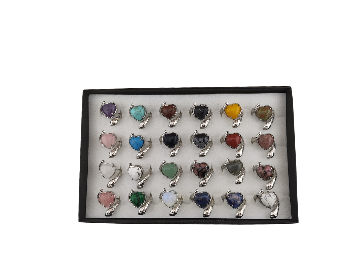 Silver Snake Stone Rings for Women Girl Adjustable 15MM Heart Gemstone Cabochons Rings SR0181S