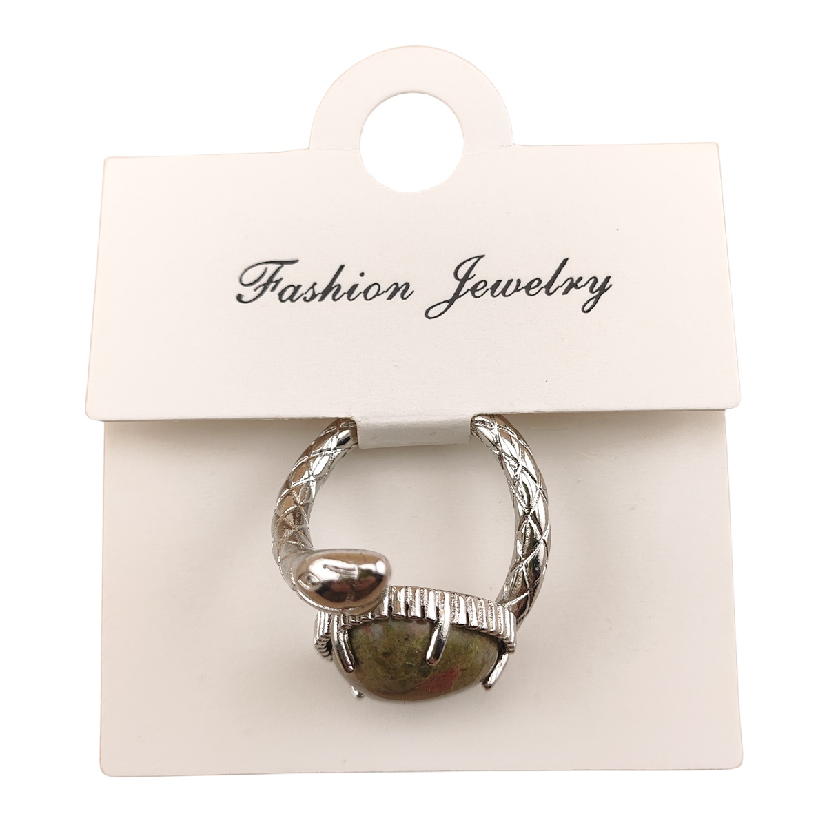 Silver Snake Stone Rings for Women Girl Adjustable 15MM Heart Gemstone Cabochons Rings SR0181S