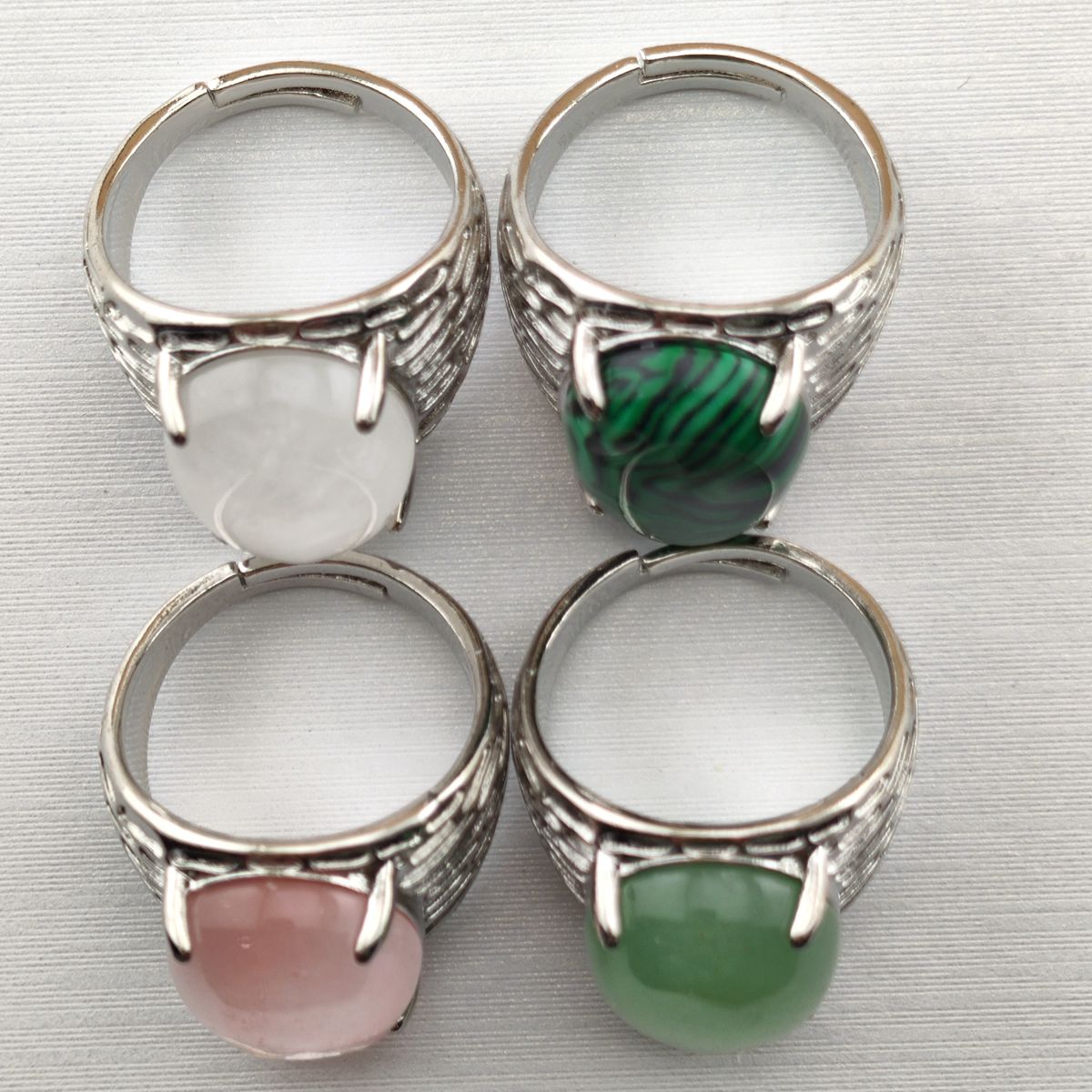 Silver Stone Rings for Women Men Adjustable 13x18MM Oval Gemstone CAB SR0183S