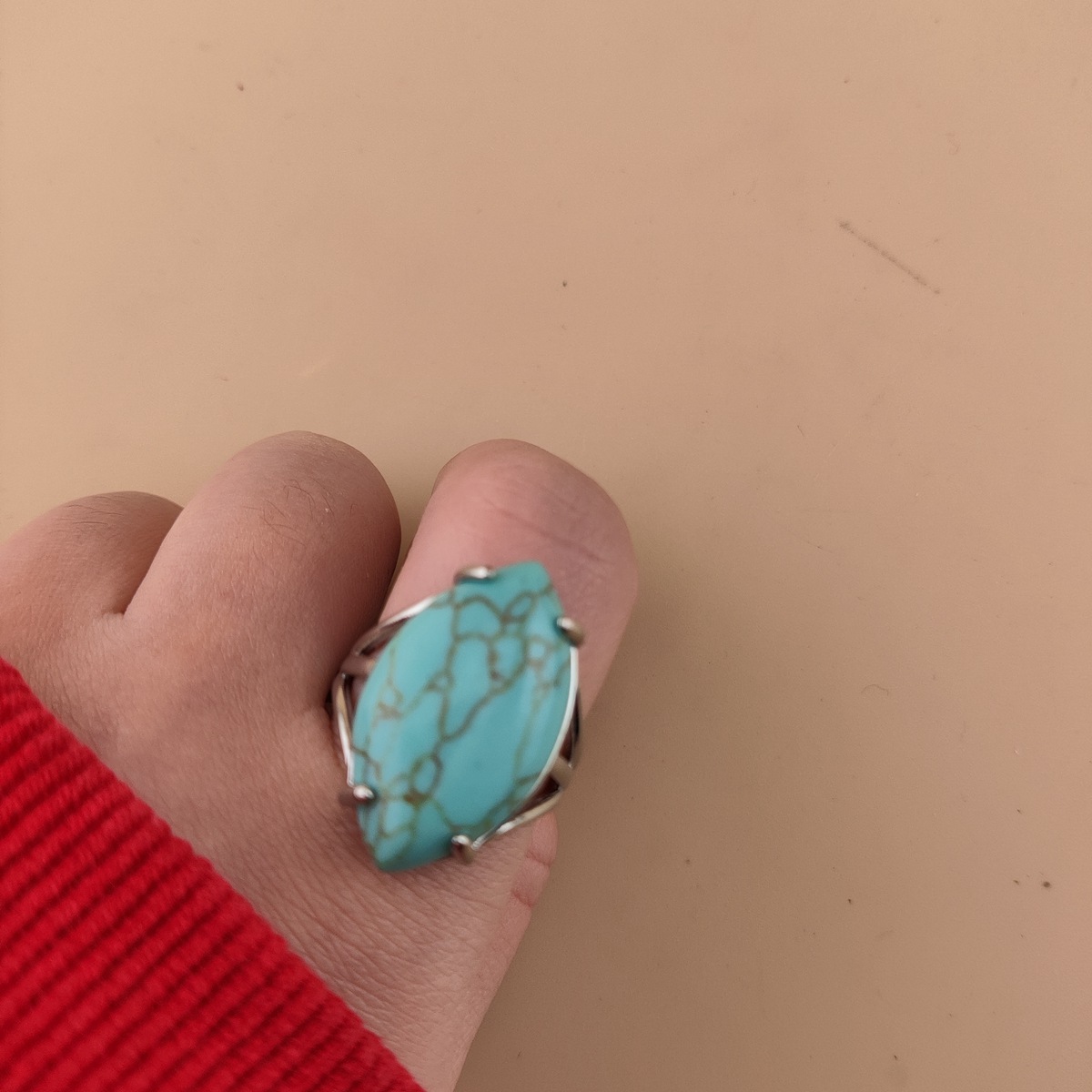 Silver Stone Rings for Women Men Adjustable 15X25MM Horse Eye Gemstone CAB SR0184S