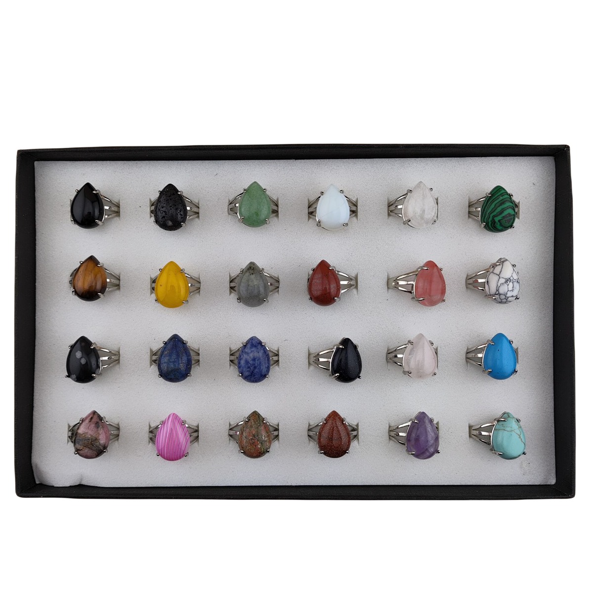 Silver Stone Rings for Women Men Adjustable 13x18MM Teardrop Gemstone Cabochons SR0185S