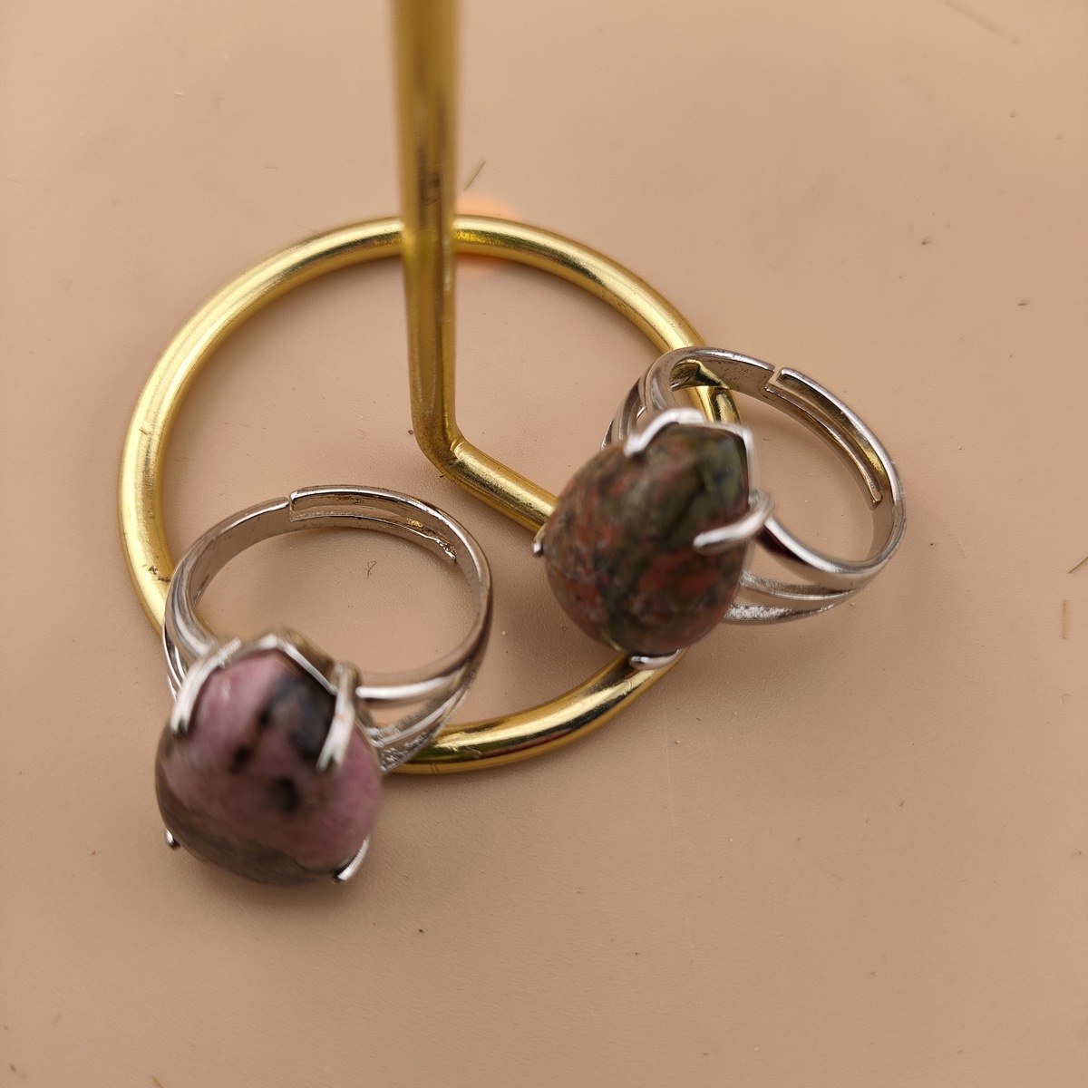 Silver Stone Rings for Women Men Adjustable 13x18MM Teardrop Gemstone Cabochons SR0185S