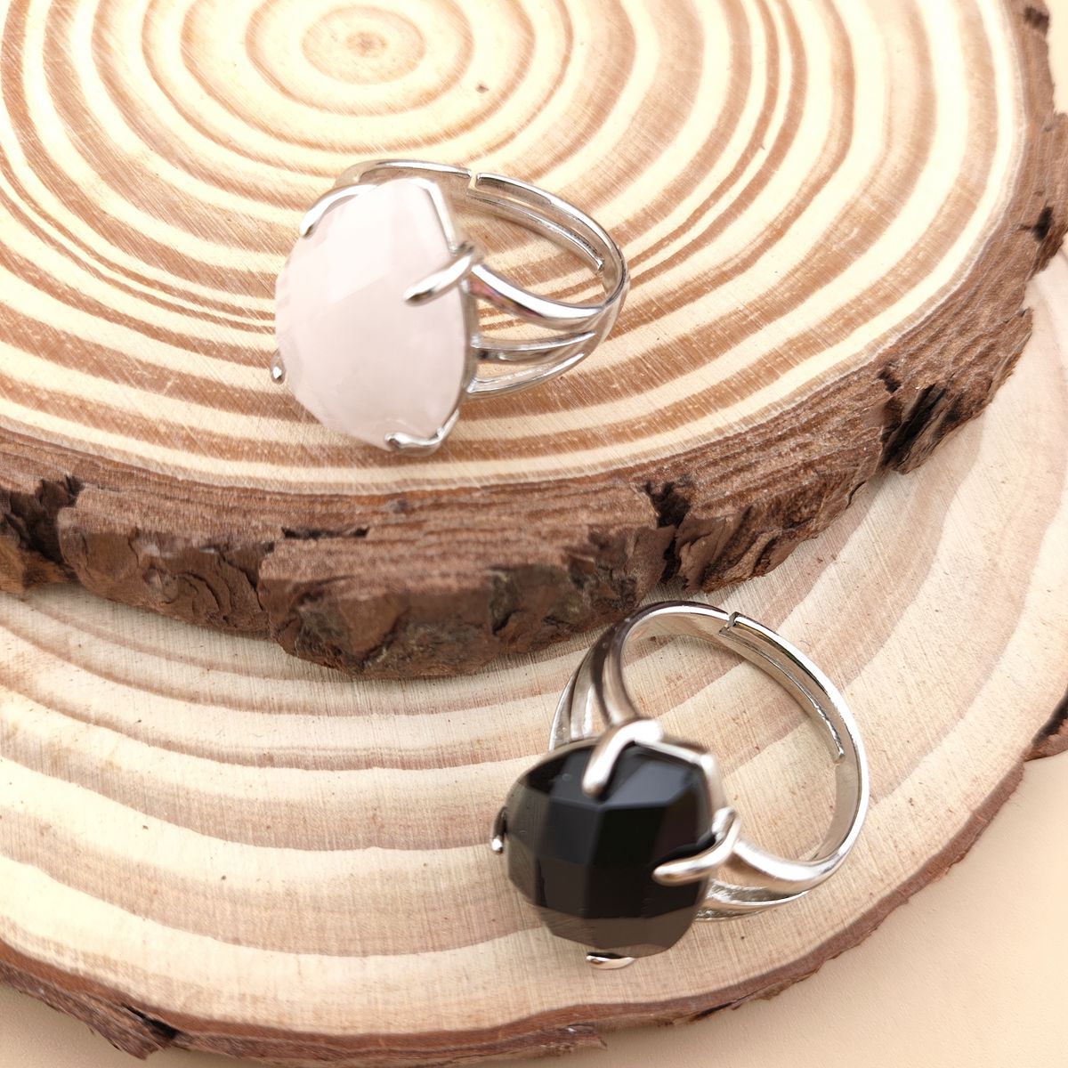 Silver Stone Rings for Women Men Adjustable 13x18MM Faceted Teardrop Gemstone Cabochons SR0187S