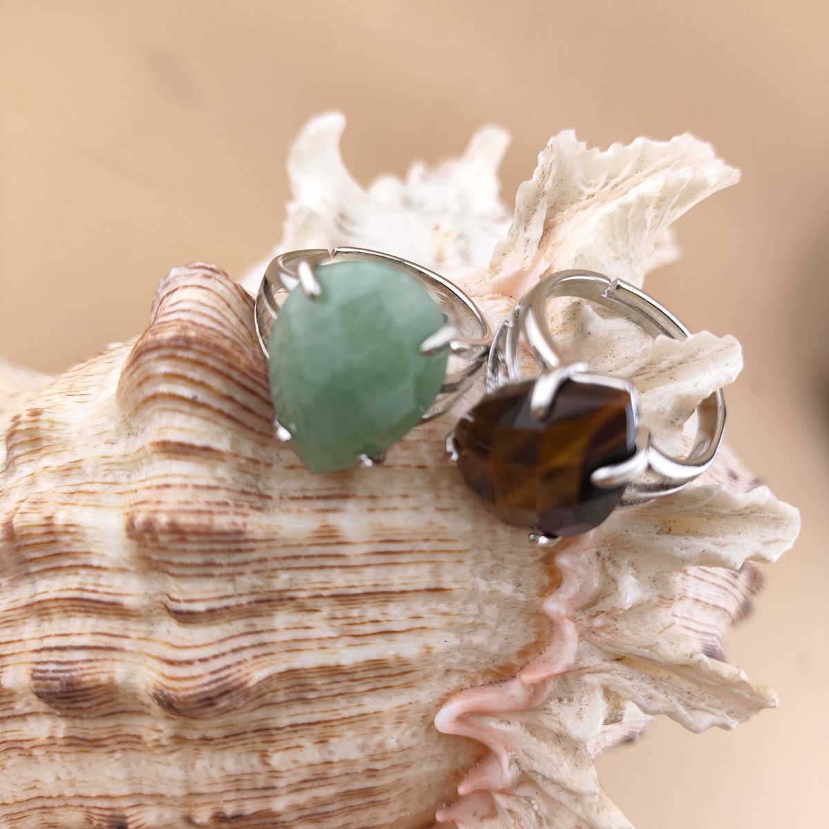 Silver Stone Rings for Women Men Adjustable 13x18MM Faceted Teardrop Gemstone Cabochons SR0187S