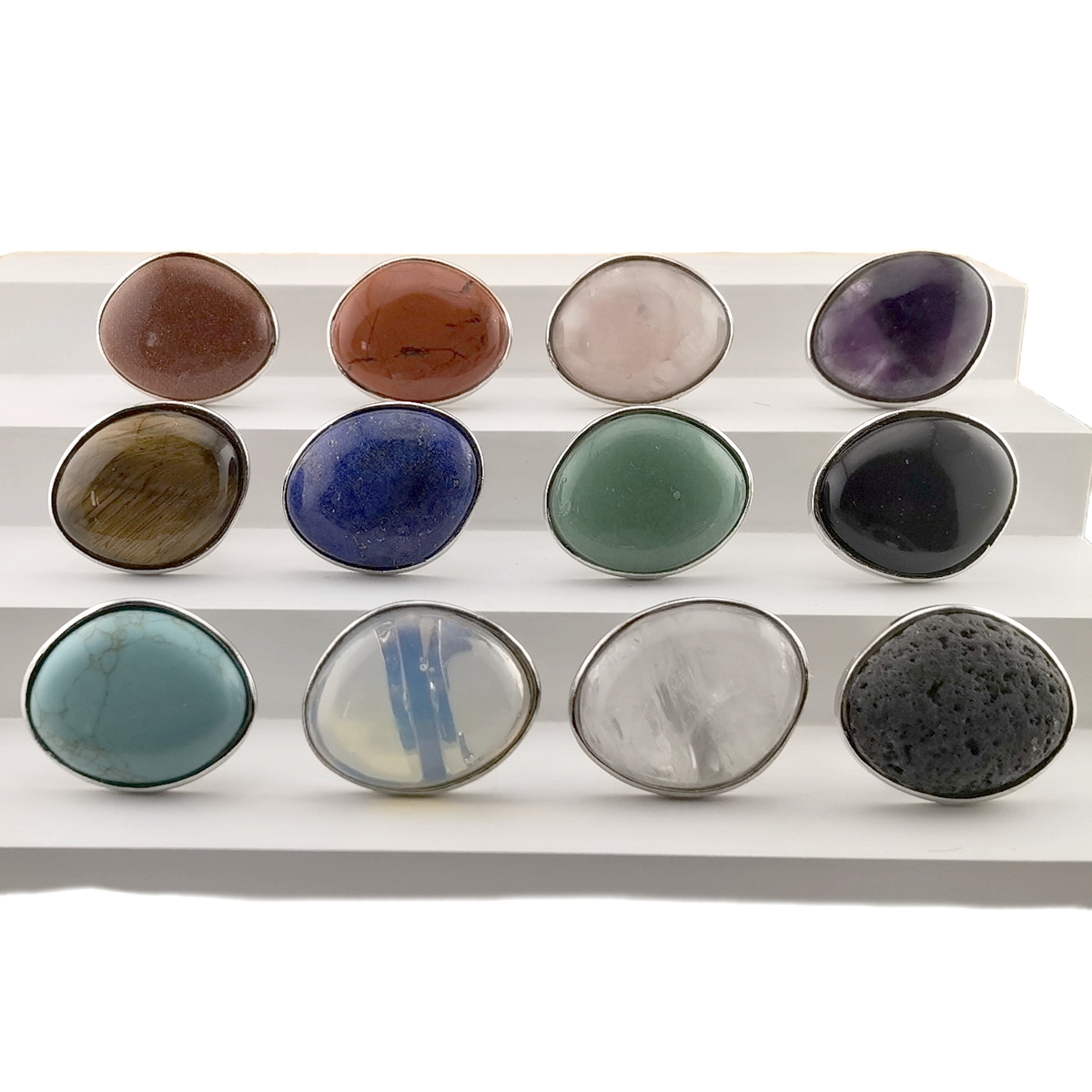 Silver Women Stone Rings Adjustable 25X30MM Gemstone Cabochons SR0188S