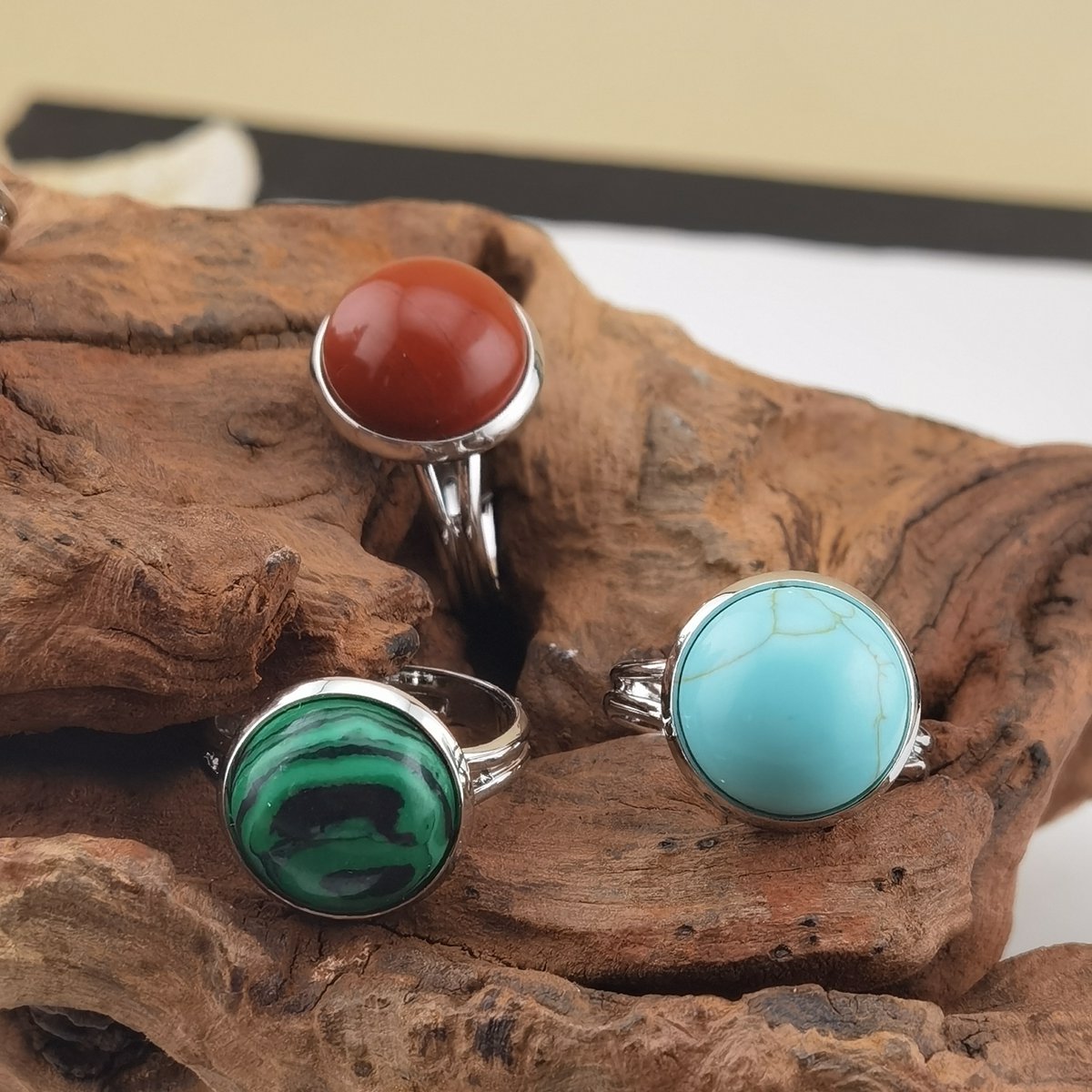 Silver Women 12MM Gemstone Rings Adjustable SR0189S