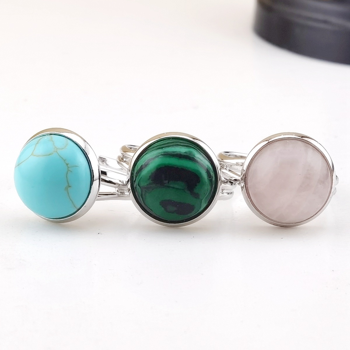 Silver Women 12MM Gemstone Rings Adjustable SR0189S