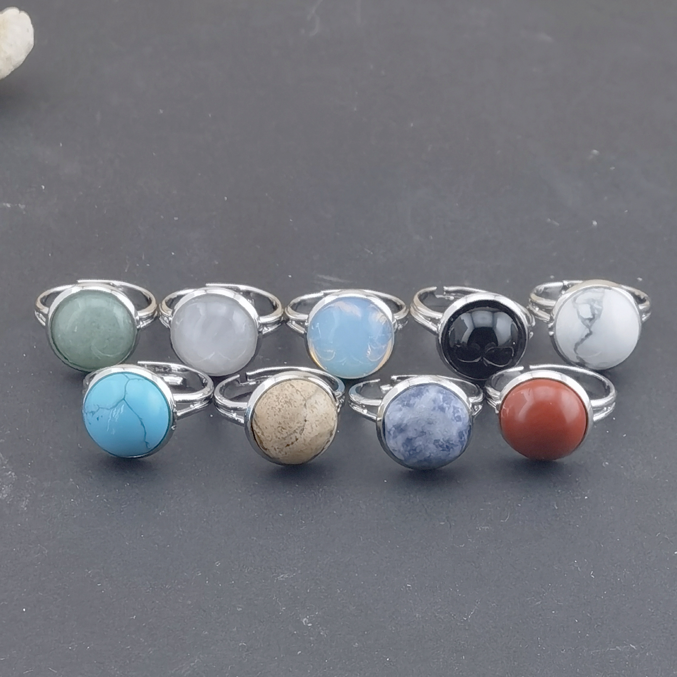 Silver Women 12MM Gemstone Rings Adjustable SR0189S