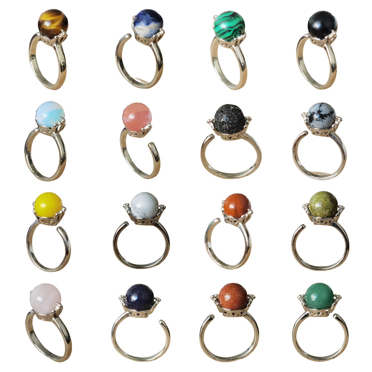 Silver Women 10MM Stone Balls Rings Adjustable SR0190S