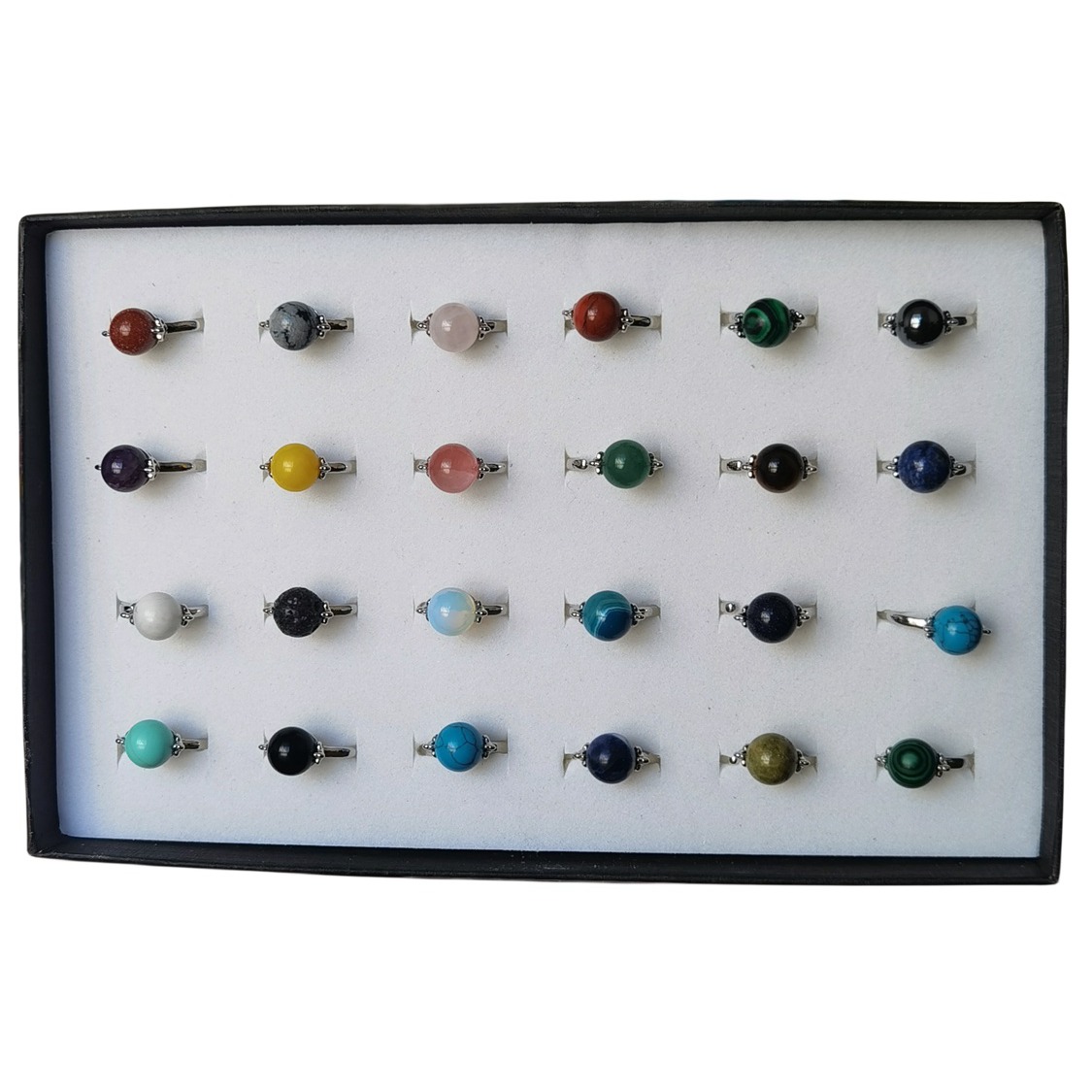 Silver Women 10MM Stone Balls Rings Adjustable SR0190S