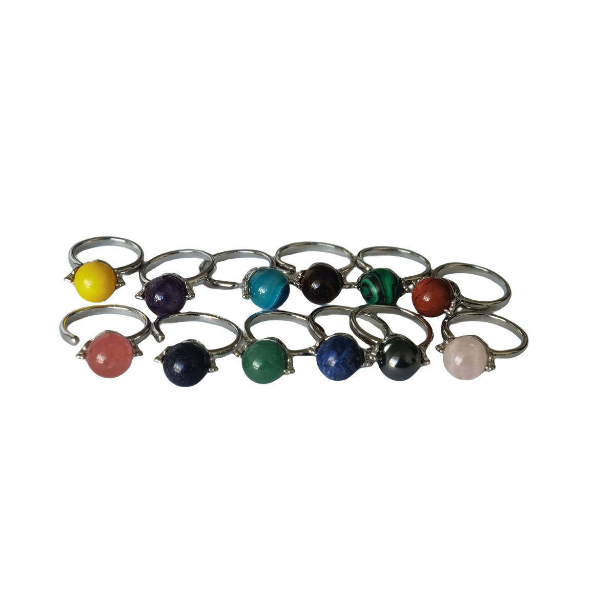 Silver Women 10MM Stone Balls Rings Adjustable SR0190S