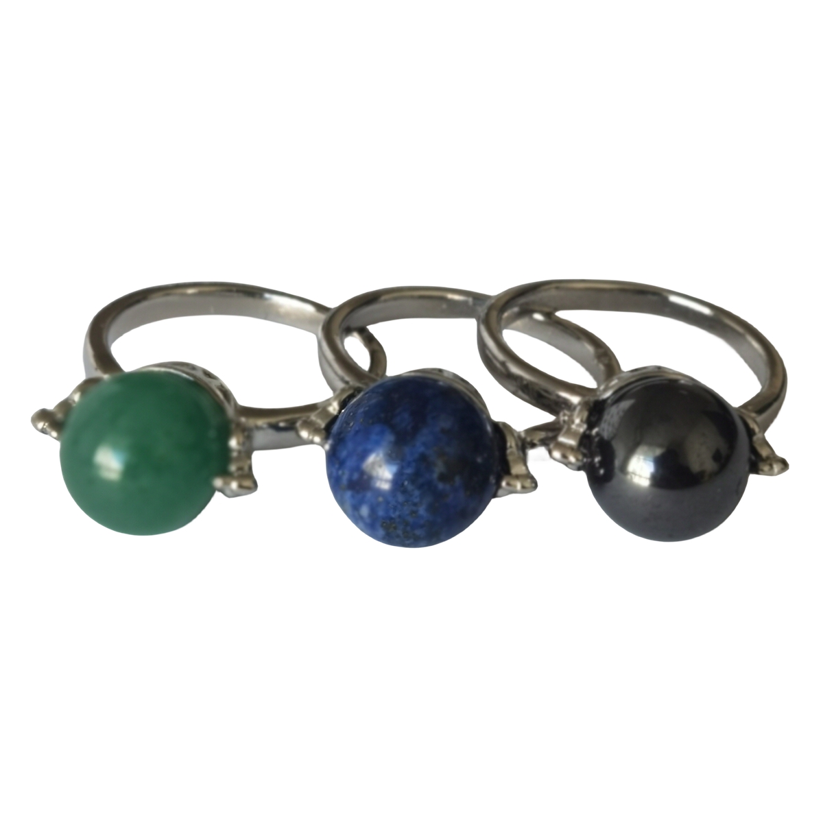 Silver Women 10MM Stone Balls Rings Adjustable SR0190S