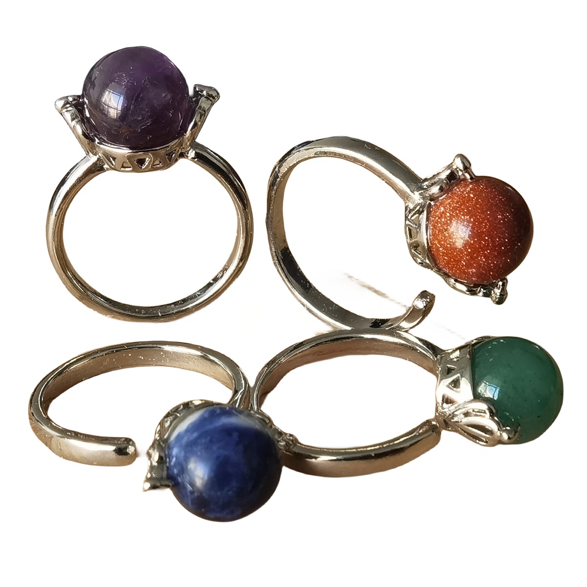 Silver Women 10MM Stone Balls Rings Adjustable SR0190S