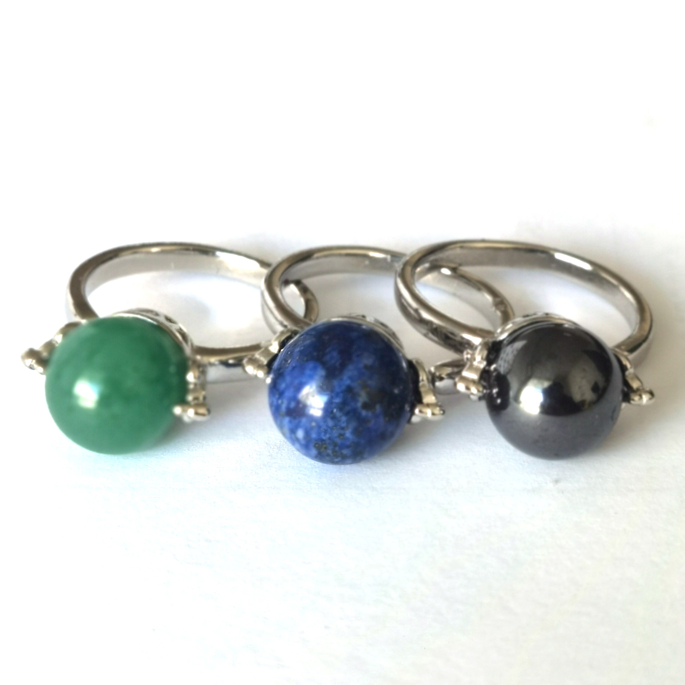 Silver Women 10MM Stone Balls Rings Adjustable SR0190S