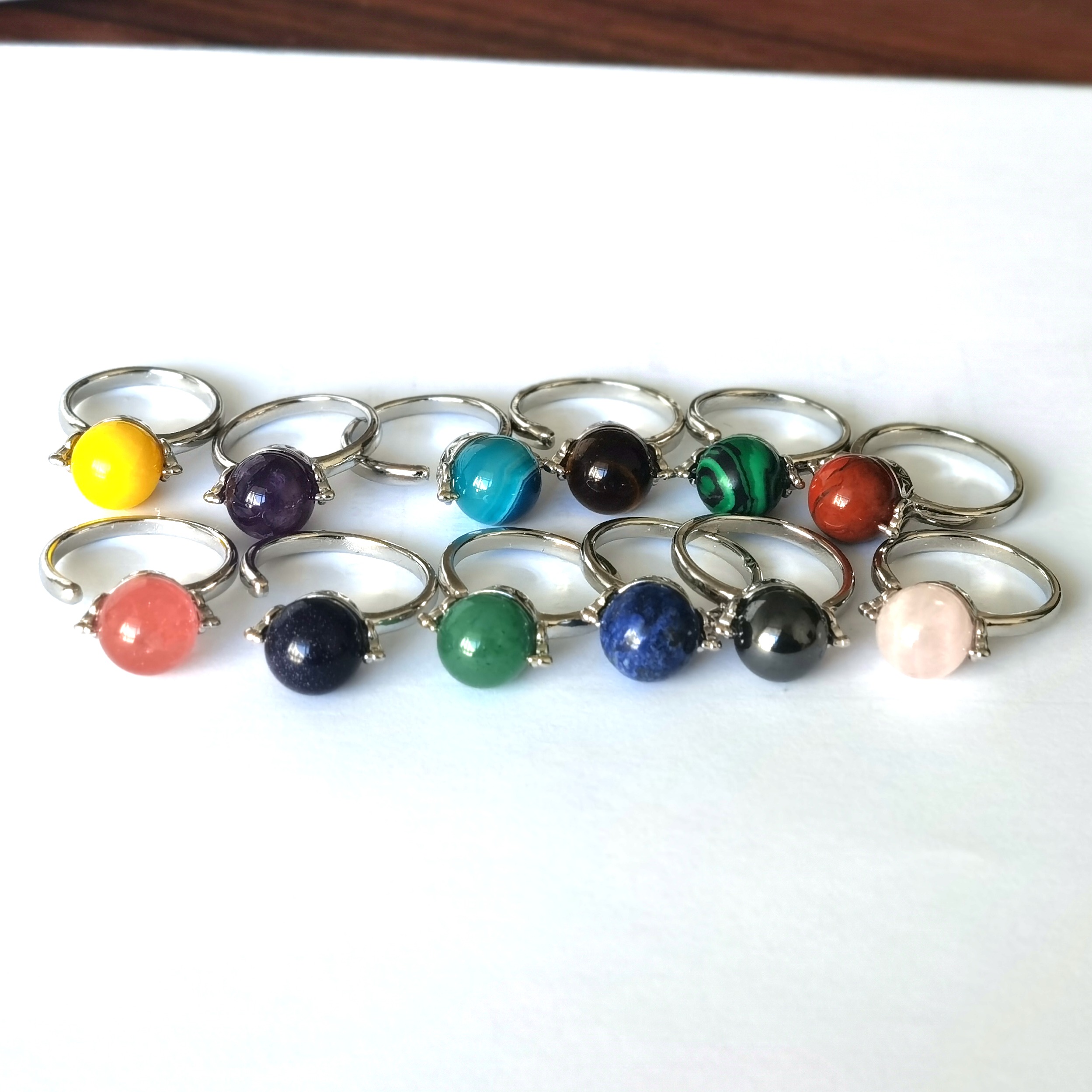 Silver Women 10MM Stone Balls Rings Adjustable SR0190S