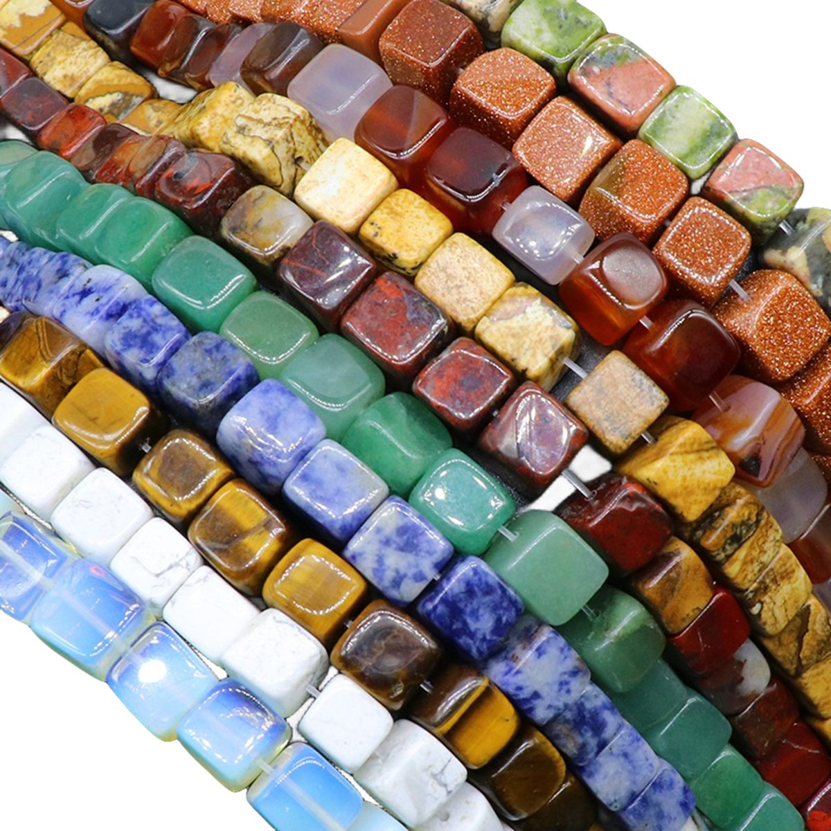 10X10MM Loose Natural Gemstone Cube Beads for Making Jewelry  (Approx 38PCS/Strand)