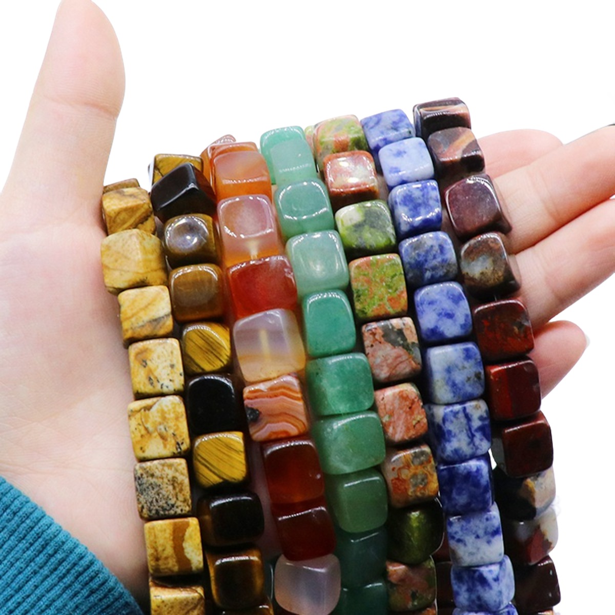 10X10MM Loose Natural Gemstone Cube Beads for Making Jewelry  (Approx 38PCS/Strand)