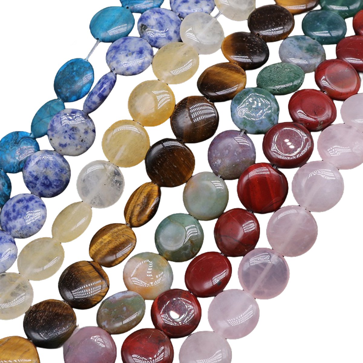 D16X6MM Gemstone Coin Beads for Making Jewelry Natural Stone & Crystal Donut