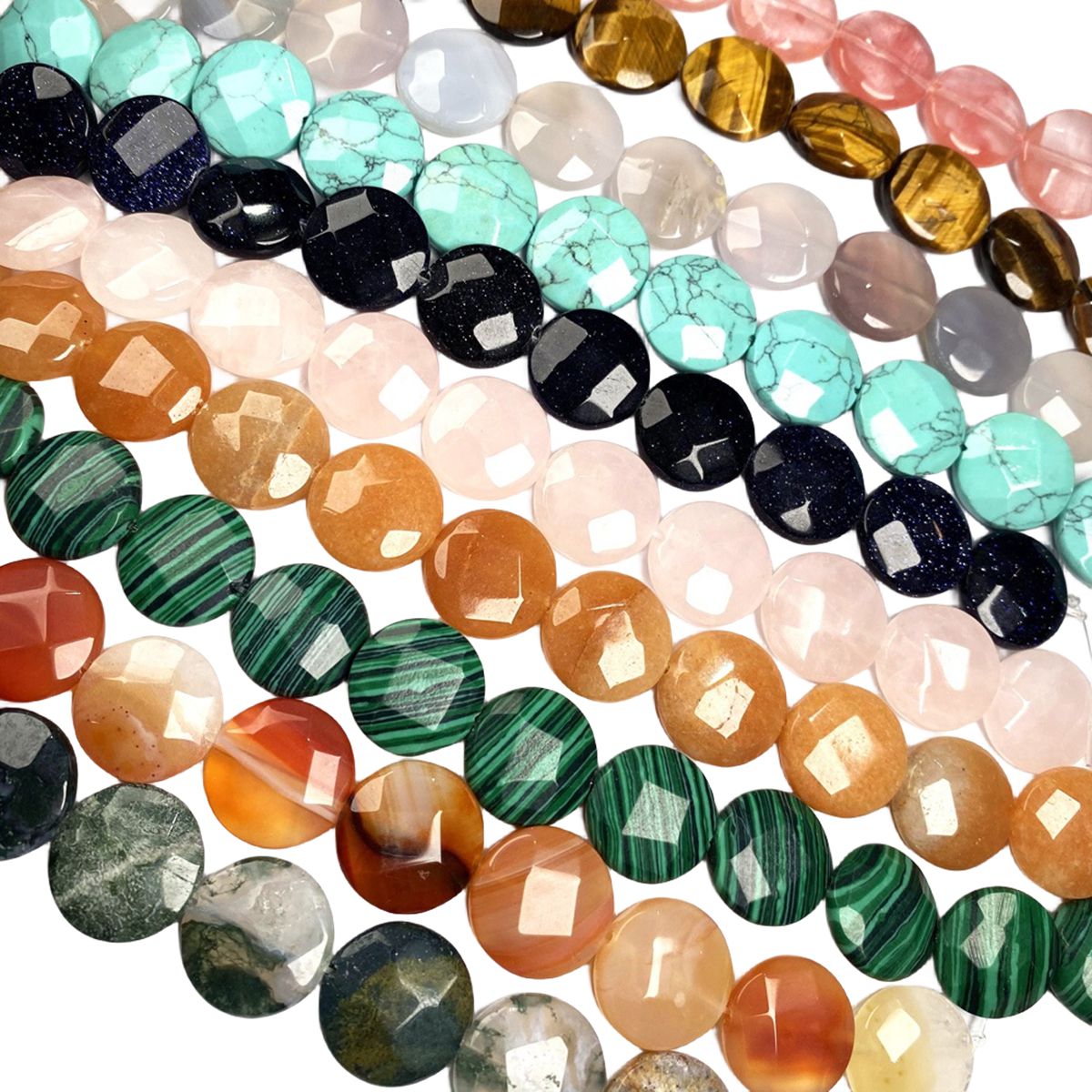D16X6MM Faceted Round Coin Gemstone Beads for Making Jewelry Natural Stone & Crystal Donut