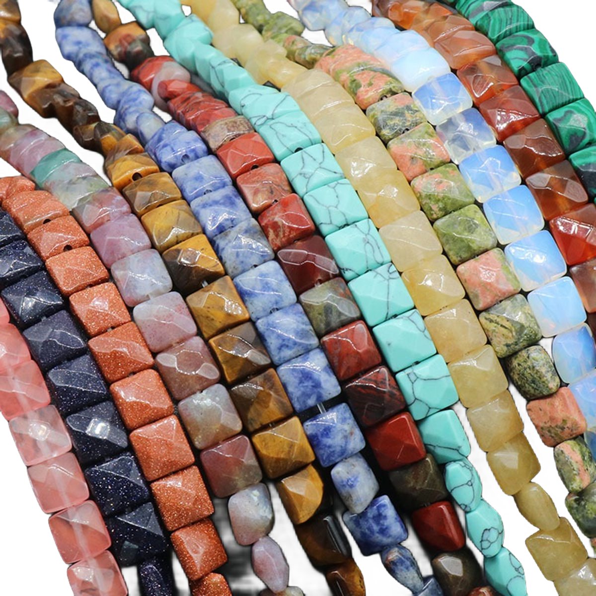 D8x8X5MM Faceted Square lice Gemstone Beads for Making Jewelry Natural Stone & Crystal Donut (Approx 50Pcs)