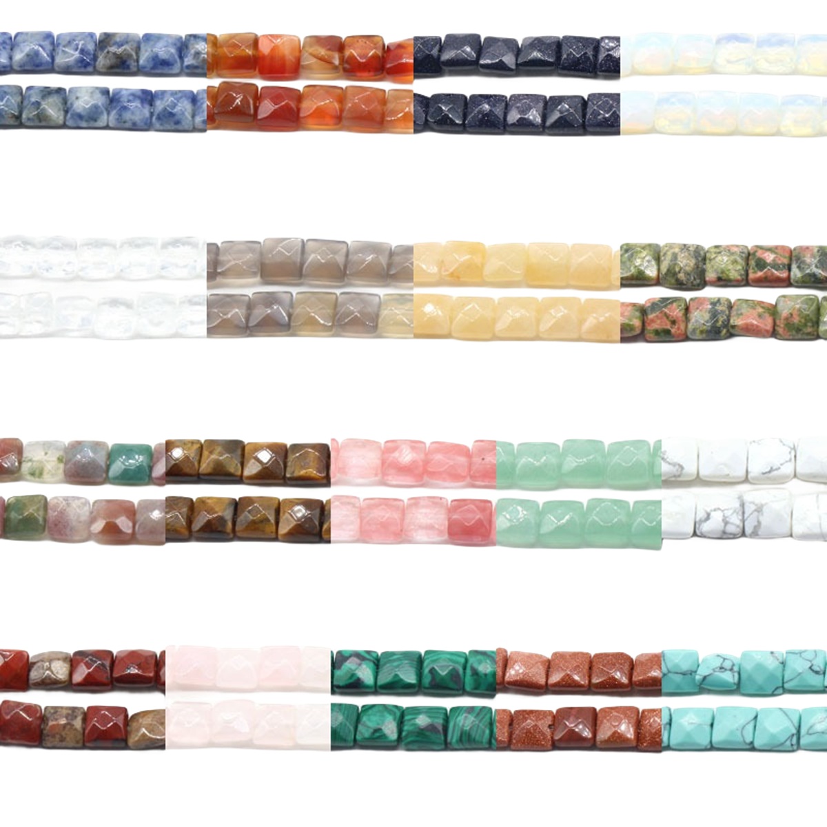 D8x8X5MM Faceted Square lice Gemstone Beads for Making Jewelry Natural Stone & Crystal Donut (Approx 50Pcs)