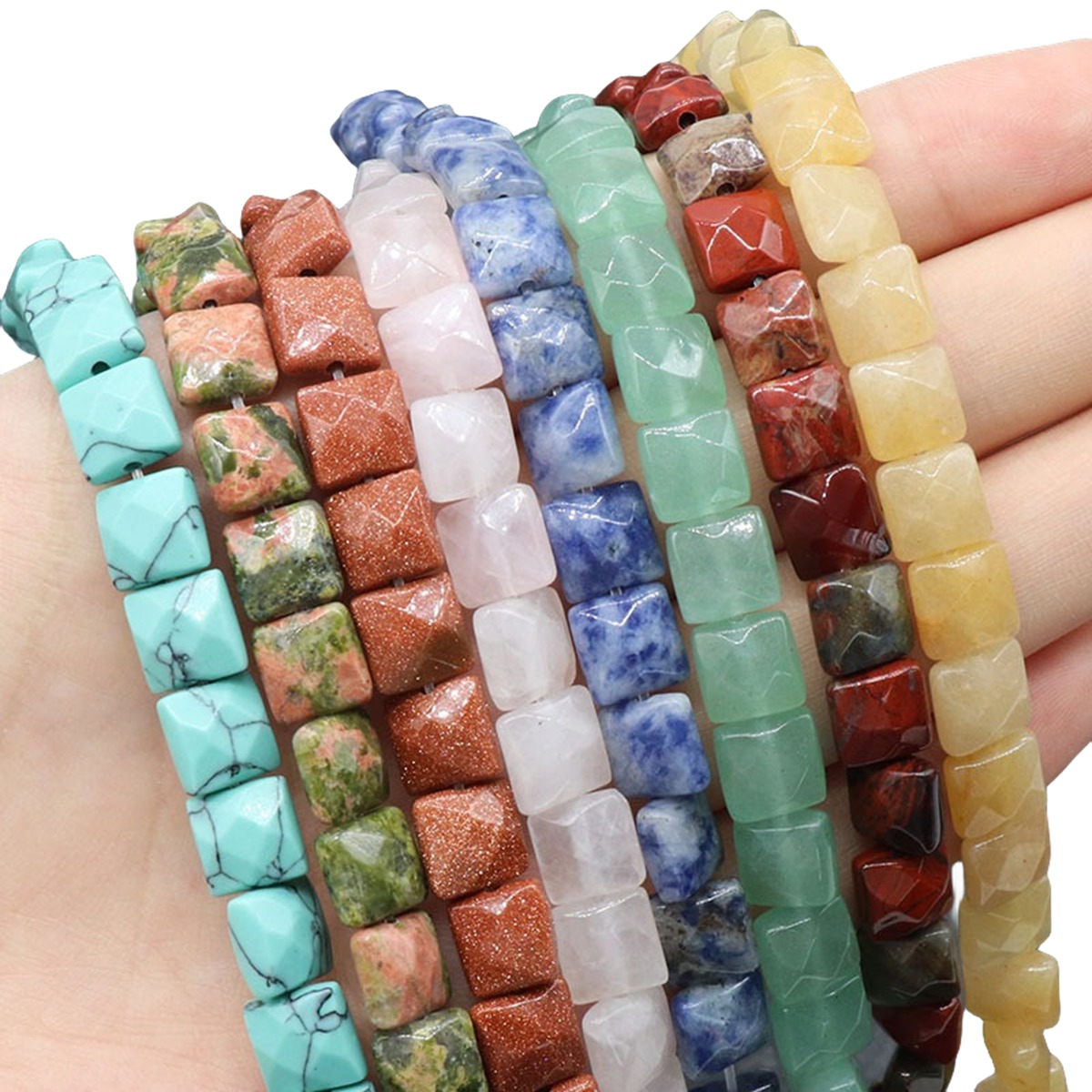 D8x8X5MM Faceted Square lice Gemstone Beads for Making Jewelry Natural Stone & Crystal Donut (Approx 50Pcs)