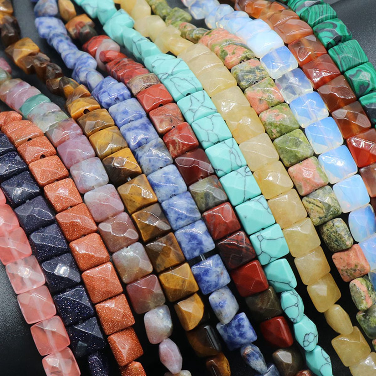 D8x8X5MM Faceted Square lice Gemstone Beads for Making Jewelry Natural Stone & Crystal Donut (Approx 50Pcs)