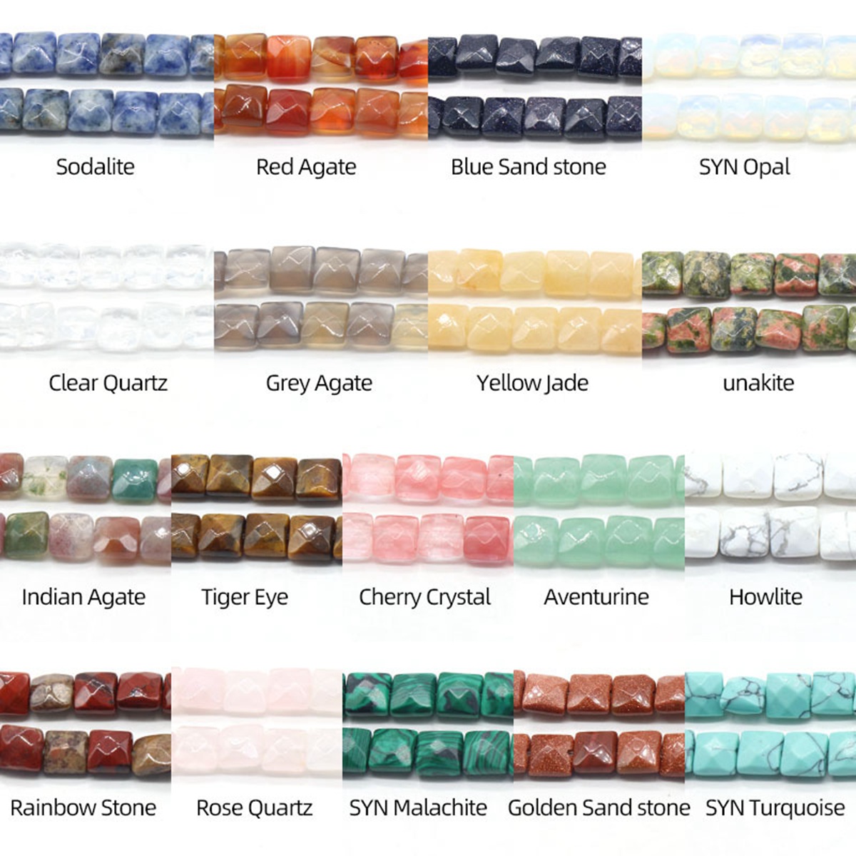 D8x8X5MM Faceted Square lice Gemstone Beads for Making Jewelry Natural Stone & Crystal Donut (Approx 50Pcs)