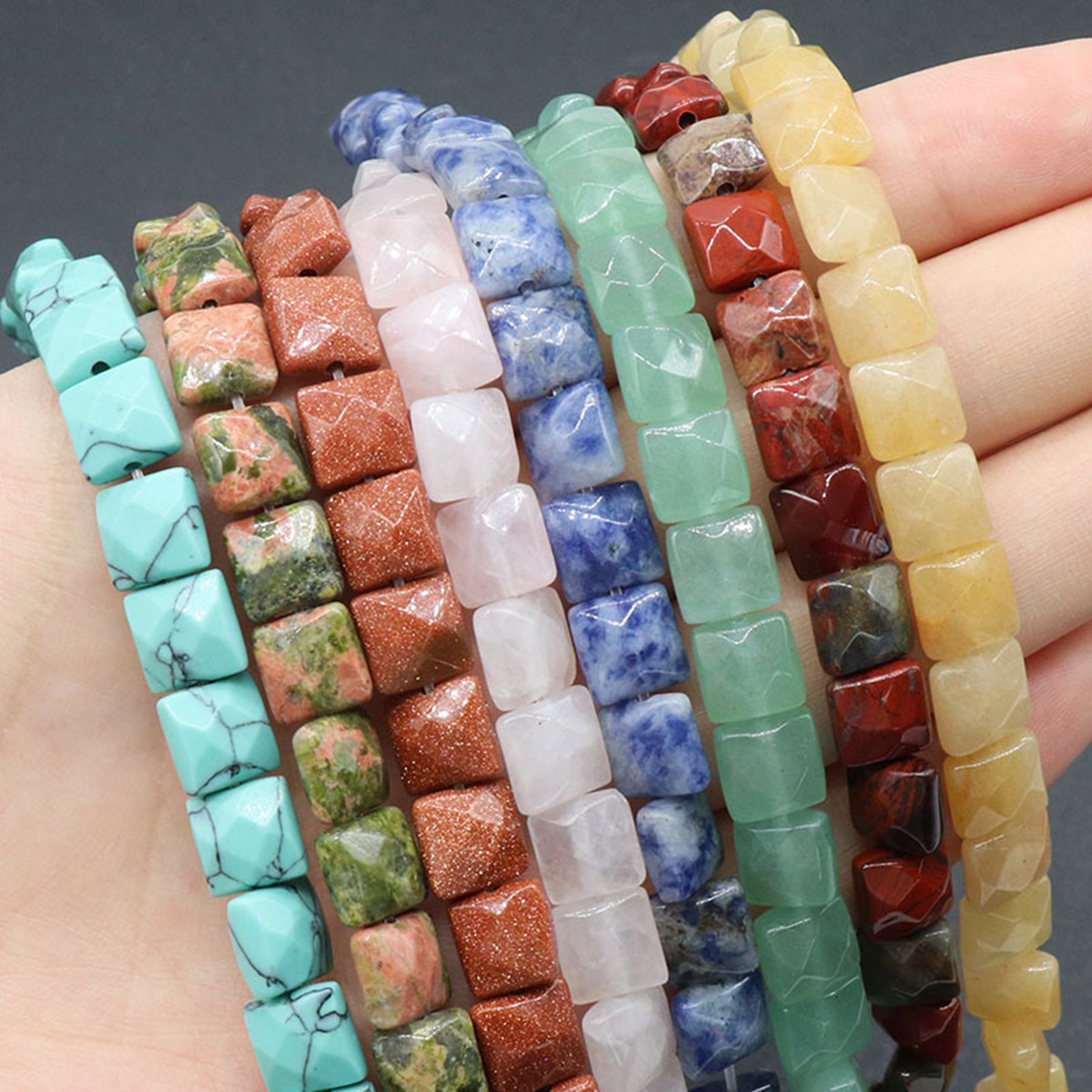 D8x8X5MM Faceted Square lice Gemstone Beads for Making Jewelry Natural Stone & Crystal Donut (Approx 50Pcs)