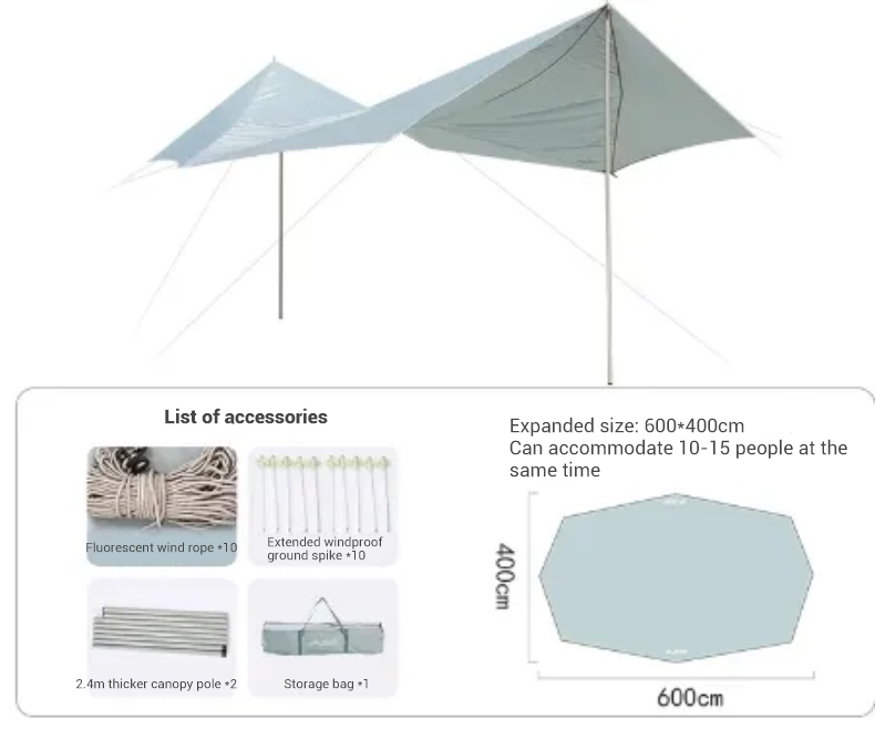 Outdoor large canopy camping tent portable sun and rain protection camping and picnic sunshade equipment