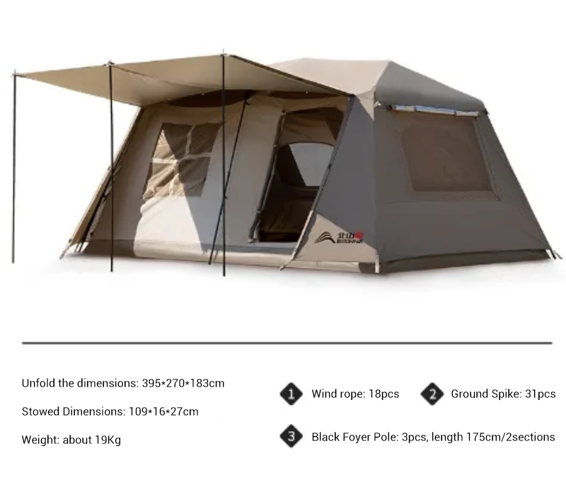 Outdoor ridge tent automatically eliminates the need for two rooms, one living room, and is easy to fold. Double layer thickened rainproof camping equipment