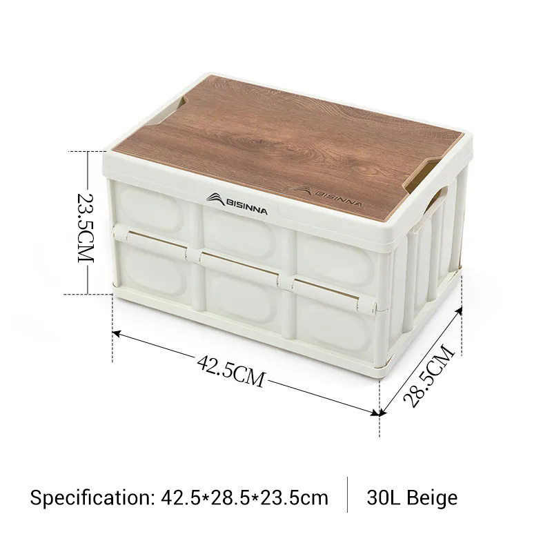 Storage box Outdoor camping foldable portable camping car trunk storage box Tableware glove box with wooden cover