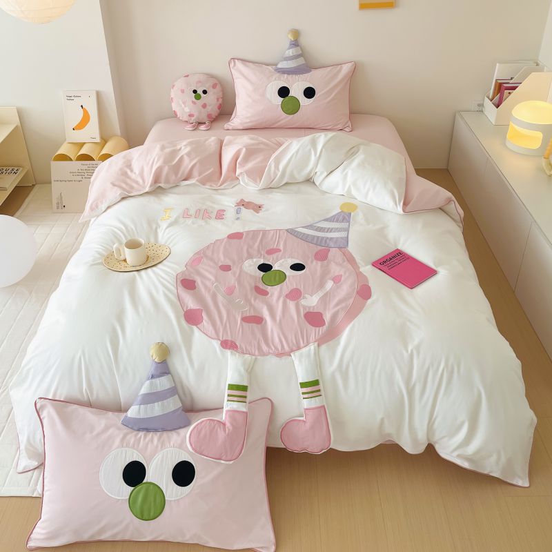 Cartoon Cream Cookie Embroidery All Cotton Bed Set of Four Pieces