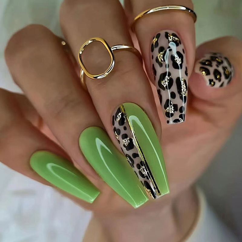 Olive Green Fresh Leopard Pattern Spicy Girl Nail Enhancement W995