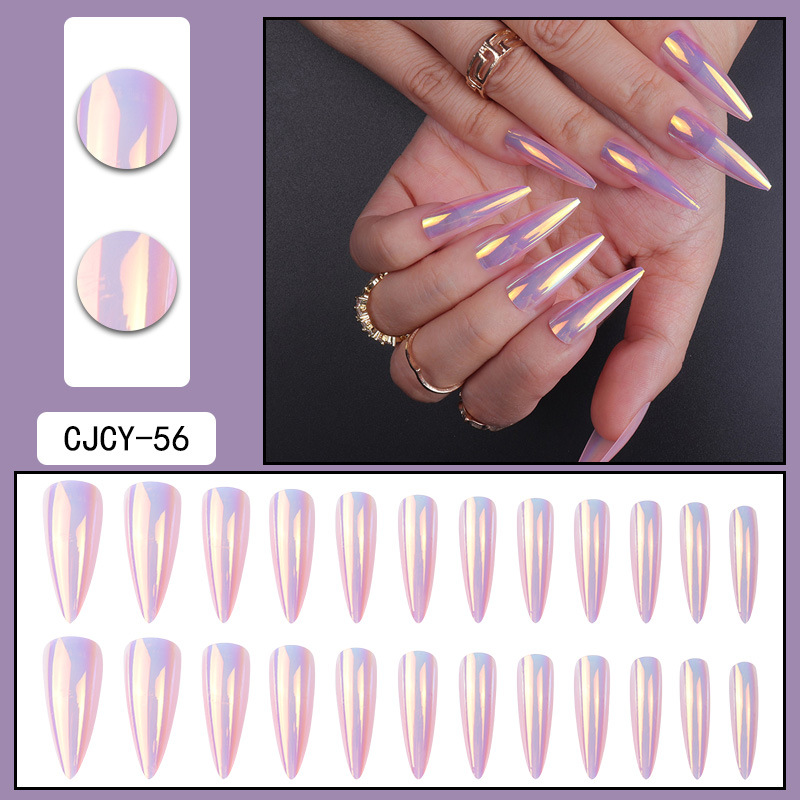 Wearing long pointed nails, halo dyeing, gradient electroplating nail patches, nail enhancement products