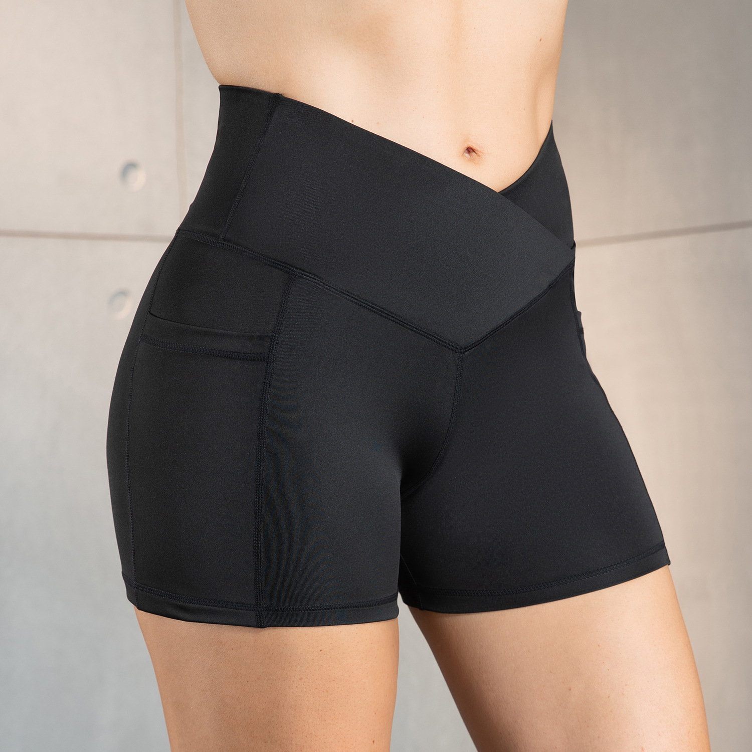 High elastic cross waisted shorts for women, abdominal tightening and hip lifting exercise, fitness yoga pants, tight and nude three piece pants