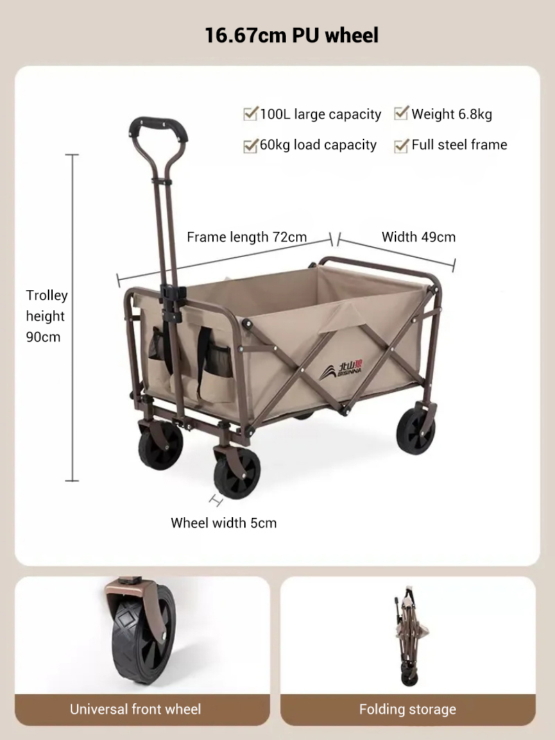 Camping Cart Foldable Outdoor Pulling Cart, Picnic Camping, Vegetable Shopping, Stall Setting, Super Large Campsite, Small Trailer Table Board