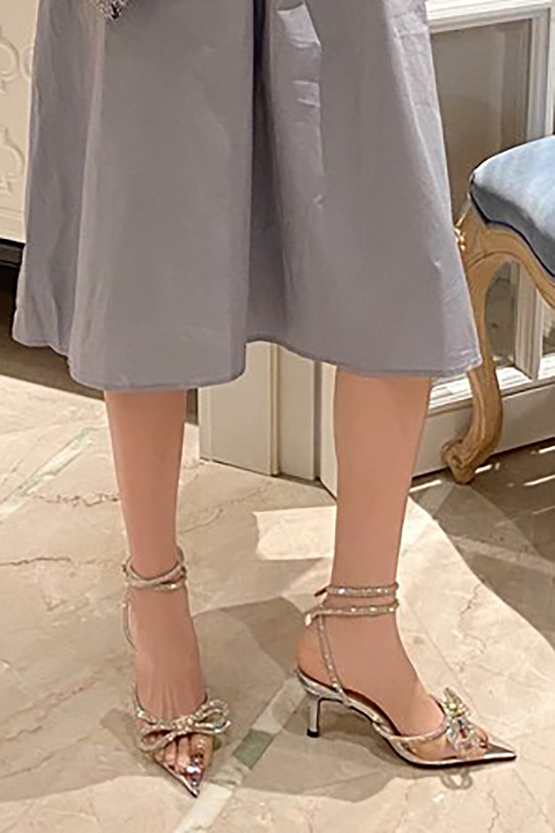 Rhinestone Bow Patchwork Pointy High Heel Shoes