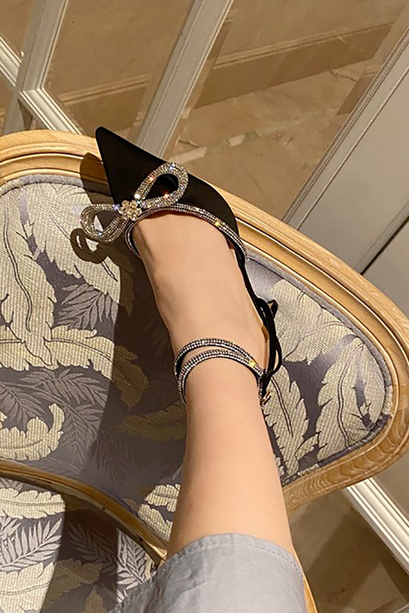 Rhinestone Bow Patchwork Pointy High Heel Shoes