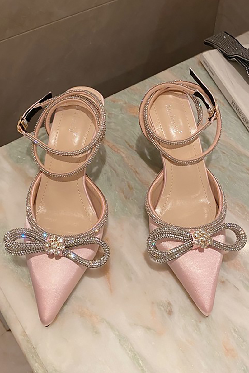 Rhinestone Bow Patchwork Pointy High Heel Shoes