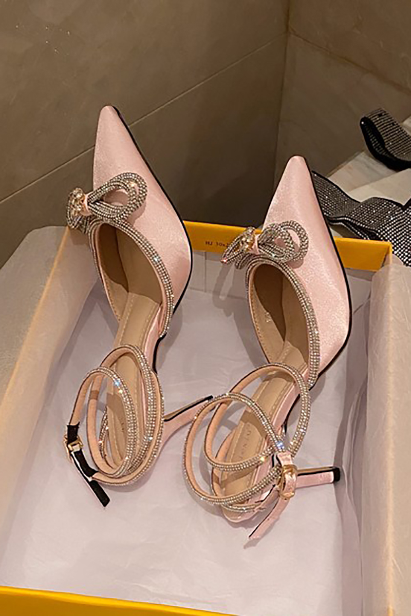 Rhinestone Bow Patchwork Pointy High Heel Shoes
