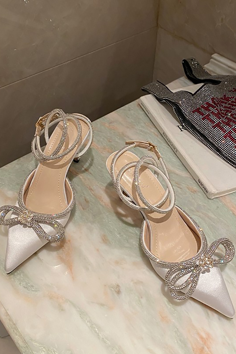 Rhinestone Bow Patchwork Pointy High Heel Shoes