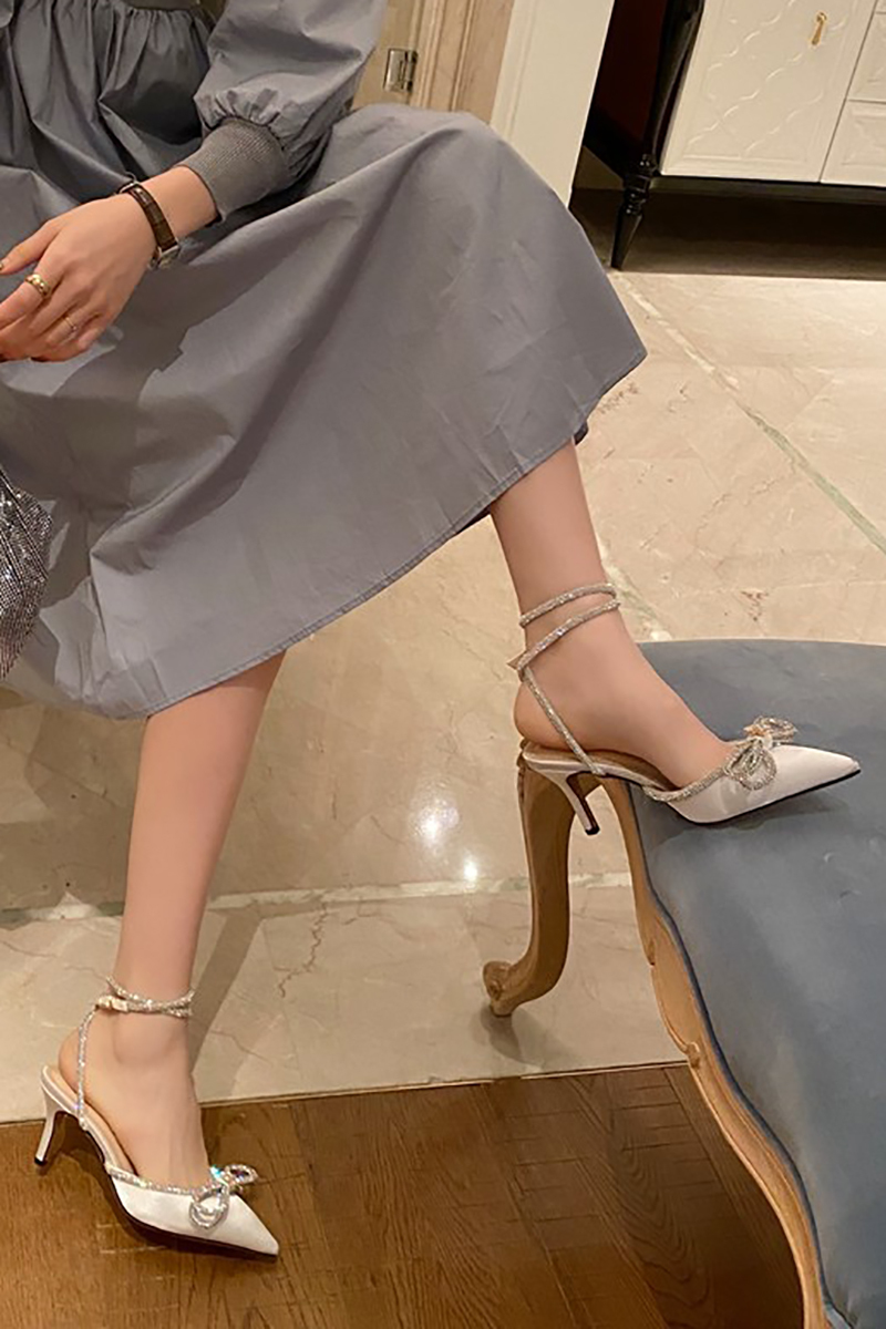 Rhinestone Bow Patchwork Pointy High Heel Shoes
