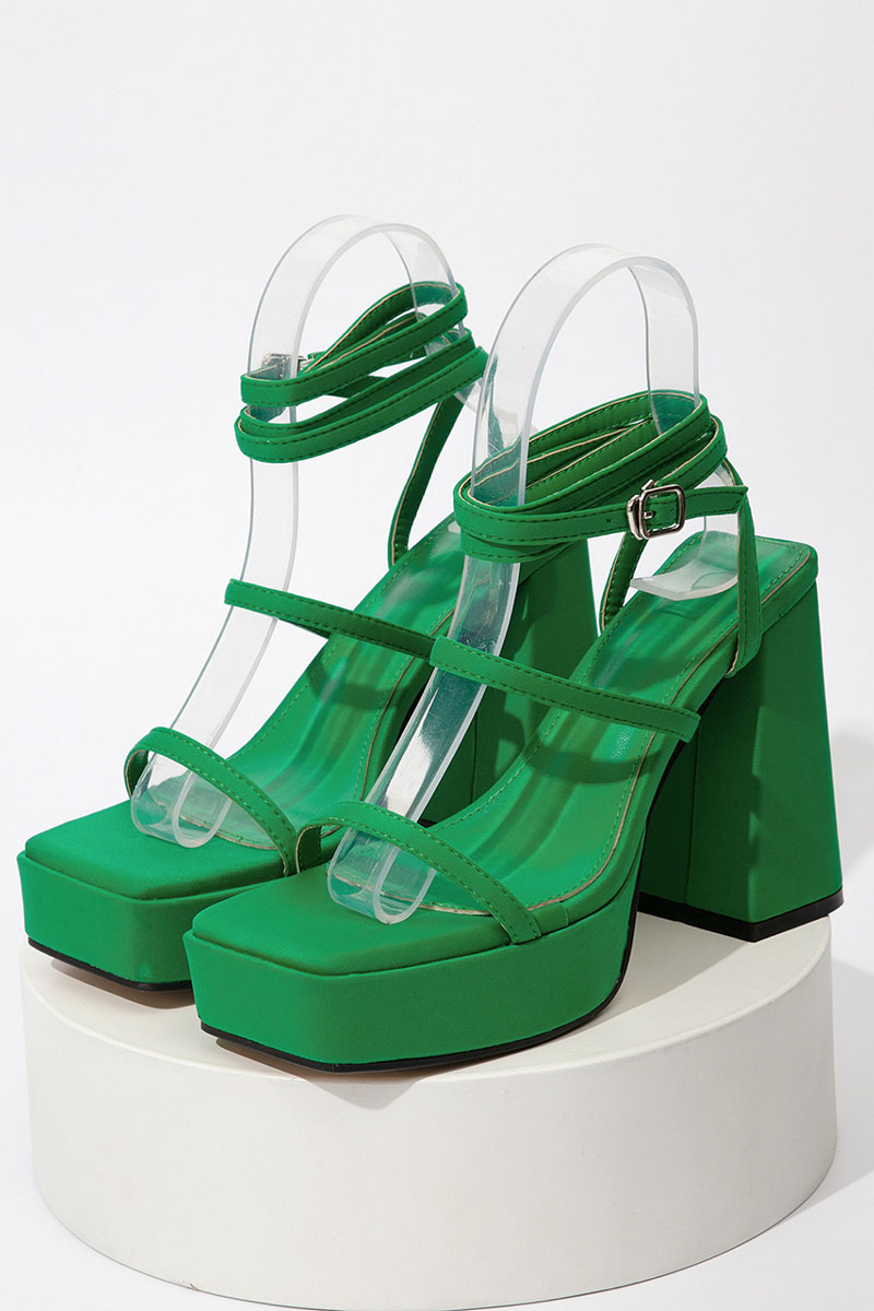 Buckle Straps Platform Block High Heel Shoes