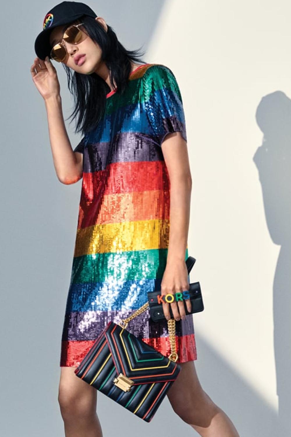 Casual Rainbow Sequin Colorblock Crew Neck Short Sleeve Mini Dress-Rainbow [Pre-Order]